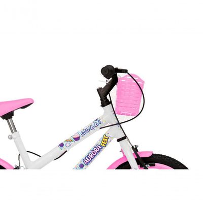 Bicicleta Aurora Fest, Aro 16, Com Freios V-brake, Com Rodas De Apoio, Capa Corrente E Cestinha Branco
