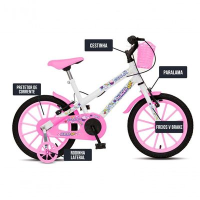 Bicicleta Aurora Fest, Aro 16, Com Freios V-brake, Com Rodas De Apoio, Capa Corrente E Cestinha Branco