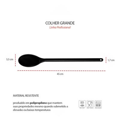 Colher Profissional Cabo Longo Polipropileno Preta 45cm