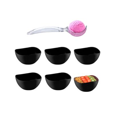 Tigela Bowl Pote Sobremesa Preto 6un e Colher de Sorvete