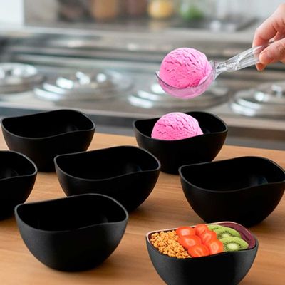 Tigela Bowl Pote Sobremesa Preto 6un e Colher de Sorvete