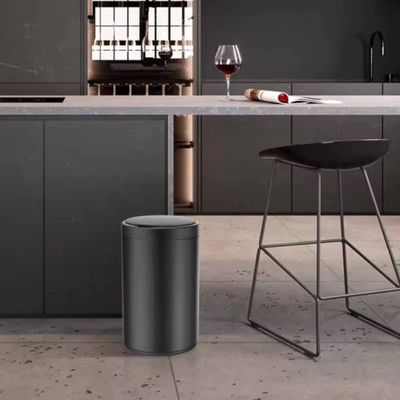 Lixeira Automática Redonda Inox Preto 40 Litros com Sensor
