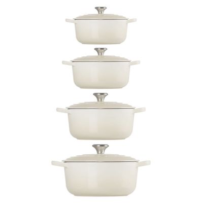 KIT LE CREUSET 4 PANELAS REDONDAS 20 22 24 E 26CM EM FERRO ESMALTADO MERINGUE