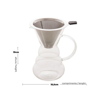 Cafeteira De Vidro Com Coador Em Aço Inox 500 Ml Lyor