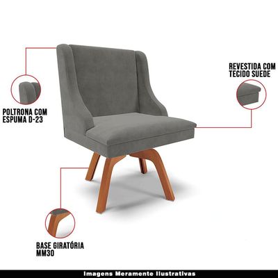 Kit 4 Cadeiras Decorativas Sala de Jantar Base Giratória de Madeira Firenze Suede Grafite/Natural G19 - Gran Belo