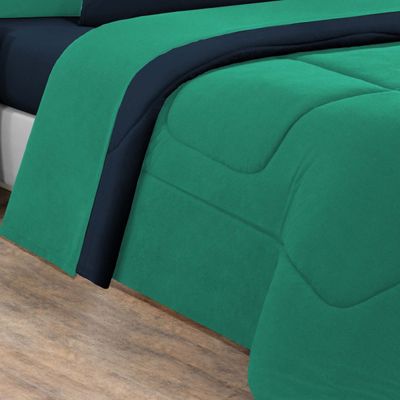 Edredom Malha 100% Algodão Gran Moratta 1 Peça Queen - Verde Jade/Azul Marinho