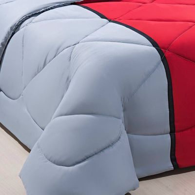 Enxoval Edredom + Jogo De Cama Queen Aconchego Premium 06 Peças - Vermelho/ Cinza