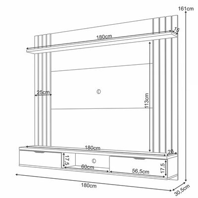 Painel Para TV 70 Pol com Bancada Suspensa Soleil B01 Cinamomo Off White - Lyam Decor