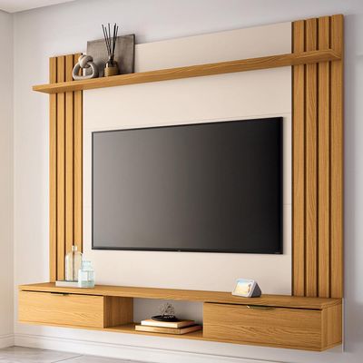 Painel Para TV 70 Pol com Bancada Suspensa Soleil B01 Cinamomo Off White - Lyam Decor