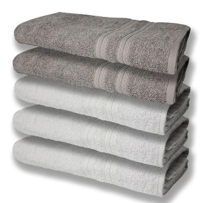 5 Toalhas Super Felpudas Grande e Grossa Algodão 80x150 Itália Soft Beka - Branco/Cinza