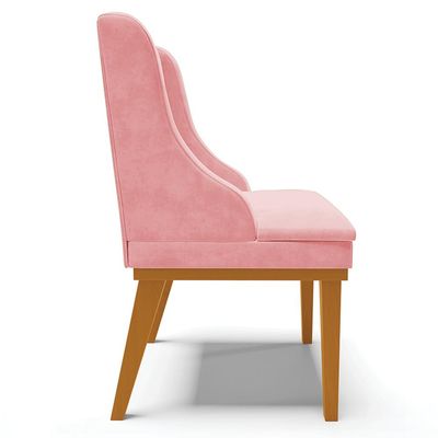Poltrona Decorativa Base Fixa de Madeira Firenze Suede Rosa Bebê/Castanho - Gran Belo