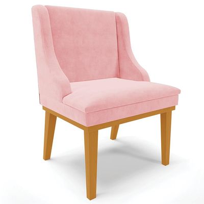 Poltrona Decorativa Base Fixa de Madeira Firenze Suede Rosa Bebê/Castanho - Gran Belo