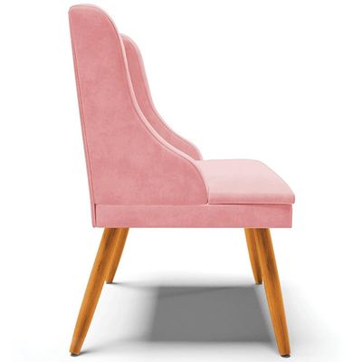Poltrona Decorativa Pés Palito de Madeira Firenze Suede Rosa Bebê/Natural - Gran Belo