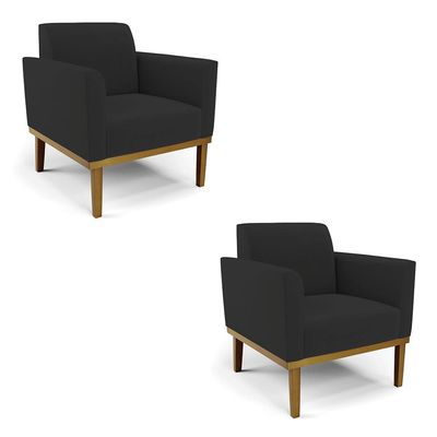 Kit 2 Poltronas Decorativas Karen Pés Fixo em Madeira Castanho Veludo Preto G19 - Gran Belo