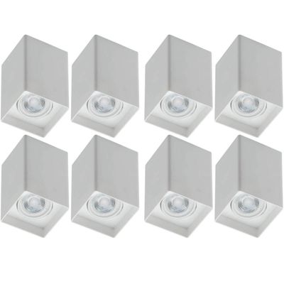 Jogo 8 Spots Sobrepor Quadrados Altos Branco MR16 Dital Bivolt
