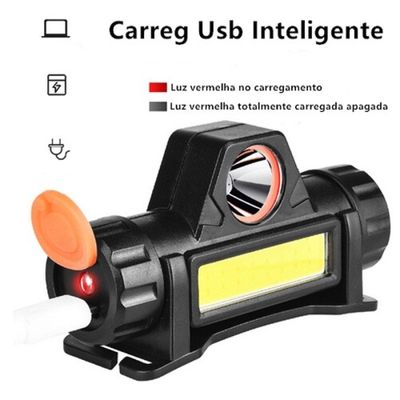 Lanterna de Cabeça LED Ajustável Carregamento USB
