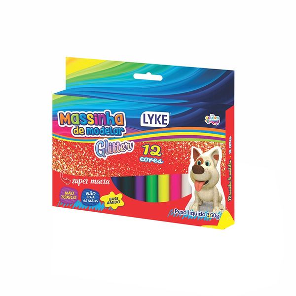 Massa de Modelar Lyke Soft Base de Amido com Gliter 12 Cores Vibrantes 160g Massa de Modelar Lyke Soft Base de Amido com Gliter 12 Cores Vibrantes 160g