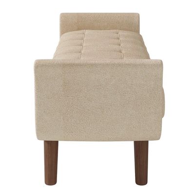 Puff Recamier Calçadeira 160cm Base Madeira Neville P02 Bouclé Bege - Mpozenato