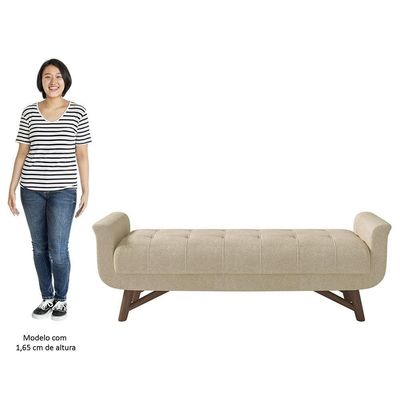 Puff Recamier Calçadeira 160cm Base Madeira Neville P02 Bouclé Bege - Mpozenato