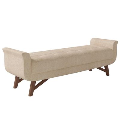 Puff Recamier Calçadeira 160cm Base Madeira Neville P02 Bouclé Bege - Mpozenato