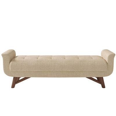 Puff Recamier Calçadeira 160cm Base Madeira Neville P02 Bouclé Bege - Mpozenato
