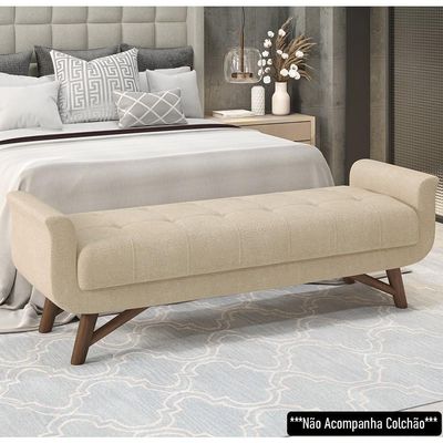 Puff Recamier Calçadeira 160cm Base Madeira Neville P02 Bouclé Bege - Mpozenato