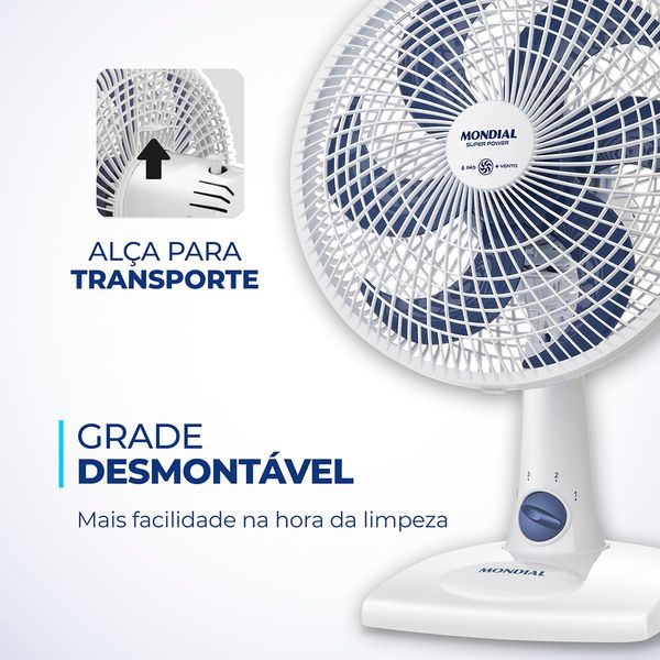 Ventilador de Mesa Mondial 6 Pás Super Power Branco VSP-30-W - 30cm 220V
