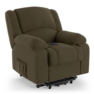 Poltrona Do Papai Reclinável Pietra Elevação Lift Elétrico Fh9 Veludo Capuccino - Mpozenato
