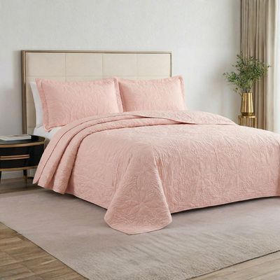 Kit Cobre Leito Colcha Charlote King 3 Peças Dupla Face Liso Classic - Rose - 100% Poliéster