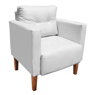 Poltrona Sala Decorativa Livia Pé Madeira Castanho Sintético Branco M11 - D'Rossi