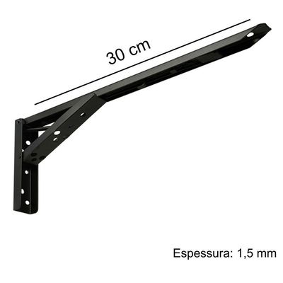Kit 03 Pares Suporte Para Mesa Dobrável Retrátil 30 cm H02 Mão Francesa Preto - Lyam