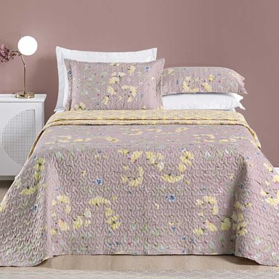 Colcha Ayla Casal Queen Tecido Dupla Face Microfibra 03 Peças - Lavanda Floral