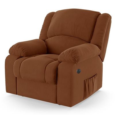 Poltrona Do Papai Reclinável Pietra Power Touch Usb Fh9 Veludo Terracota - Mpozenato