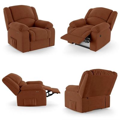 Poltrona Do Papai Reclinável Pietra Power Touch Usb Fh9 Veludo Terracota - Mpozenato