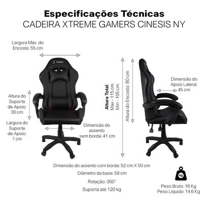 Cadeira Gamer Xtreme Cinesis NY Conthey Preta N1905929