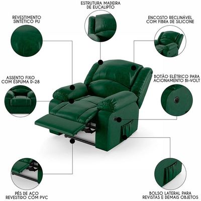 Poltrona Do Papai Reclinável Pietra Power Elétrica Fh9 Pu Verde Musgo - Mpozenato