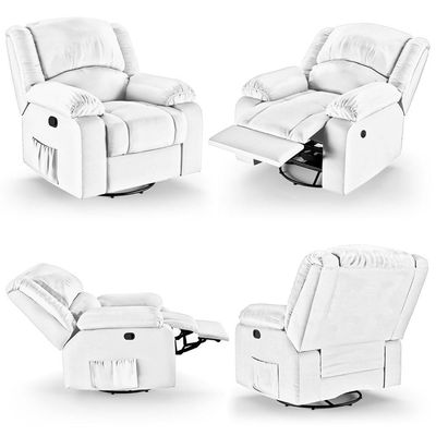 Poltrona Do Papai Reclinável Pietra Glider Giratória Usb Fh9 Pu Branco - Mpozenato
