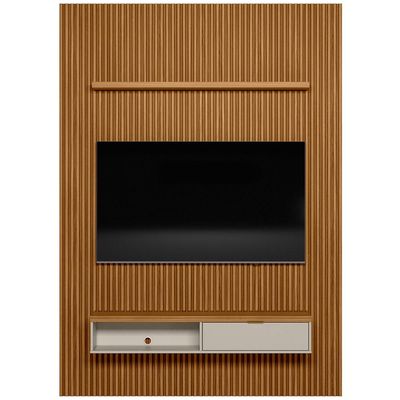 Painel Ripado Para TV 75 Pol Slats e Bancada Lisa 180x250cm L05 Nature Off White - Lyam Decor