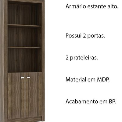 Armário Estante Alto para Escritório Home Office ME4110 MDP Nogal  - Gran Belo