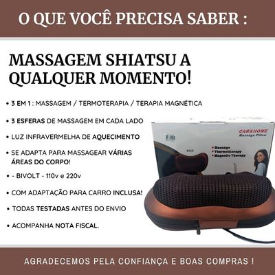 Massageador de Lombar e Pescoço Veicular Ou Para Casa 3 em 1 ALMOFADA