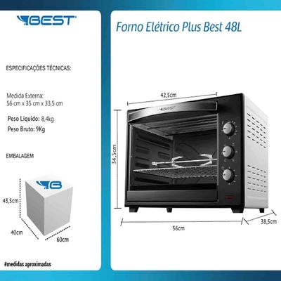 Forno De Bancada Elétrico Best Básico 48 litros 220v Preto/branco