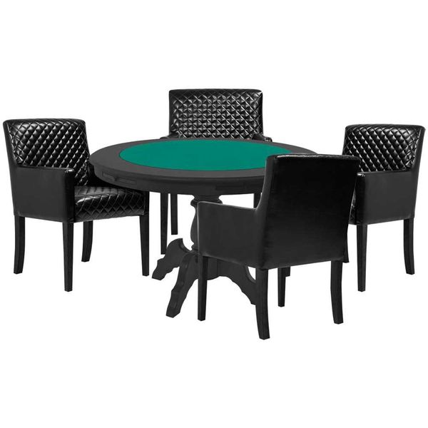 Mesa de Jogos Carteado Montreal Tampo Reversível Preto com 4 Cadeiras Liverpool PU Preto Matelassê Mesa de Jogos Carteado Montreal Tampo Reversível Preto com 4 Cadeiras Liverpool PU Preto Matelassê