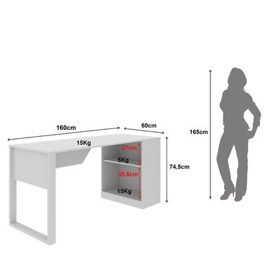 Mesa Para Escritório 160cm com 2 Prateleiras Reversível ME4182 Branco Tecnomobili