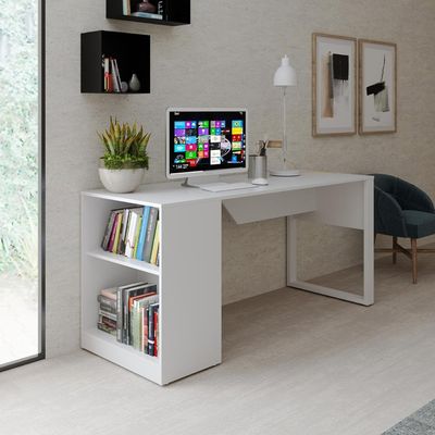 Mesa Para Escritório 160cm com 2 Prateleiras Reversível ME4182 Branco Tecnomobili