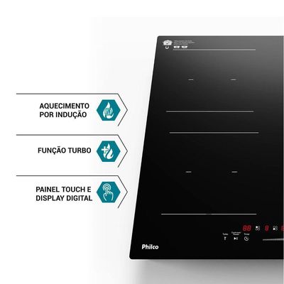 Cooktop De Indução Philco PCTQ1 4 Bocas Função Turbo Display Digital Painel Touch Preto 220V