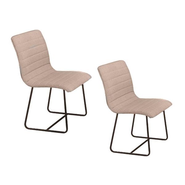 Conjunto 2 Cadeiras Cristal Base Preto Linho tramado Bege Conjunto 2 Cadeiras Cristal Base Preto Linho tramado Bege