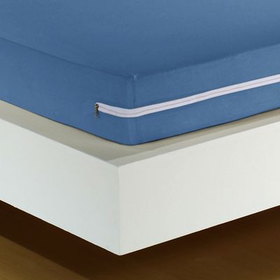 Capa Colchão Doce Vida Solteiro Malha Mista 70% Algodão 30% Poliéster Com Zíper Azul