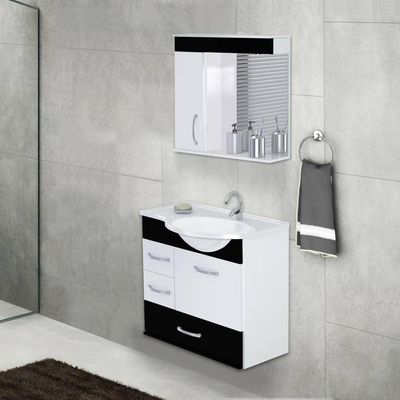Armário Para Banheiro Viena 5700 Suspenso 59,5cm 2 Gavetas + Gavetão Rorato - Preto