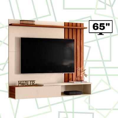Home Rack Painel Suspenso 1.6 Vegas Sala Para Tv De 65 Polegadas Perola Metalizado Com Cinamomo Mel