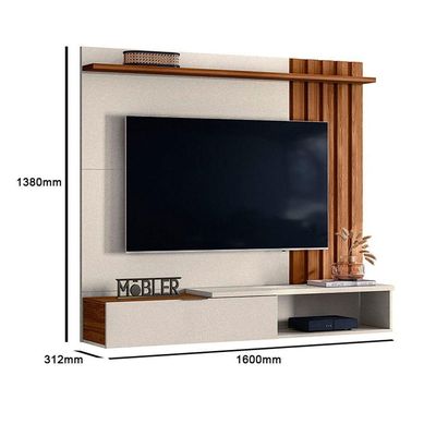 Home Rack Painel Suspenso 1.6 Vegas Sala Para Tv De 65 Polegadas Perola Metalizado Com Cinamomo Mel